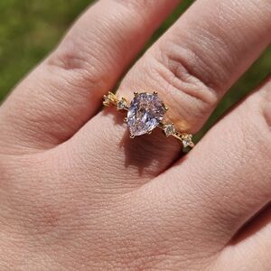 Pink Diamond Cut Teardrop And Gold Ring